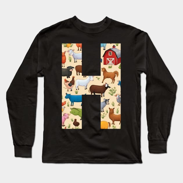 A pattern of farm animals filling the letter h Long Sleeve T-Shirt by Studio468